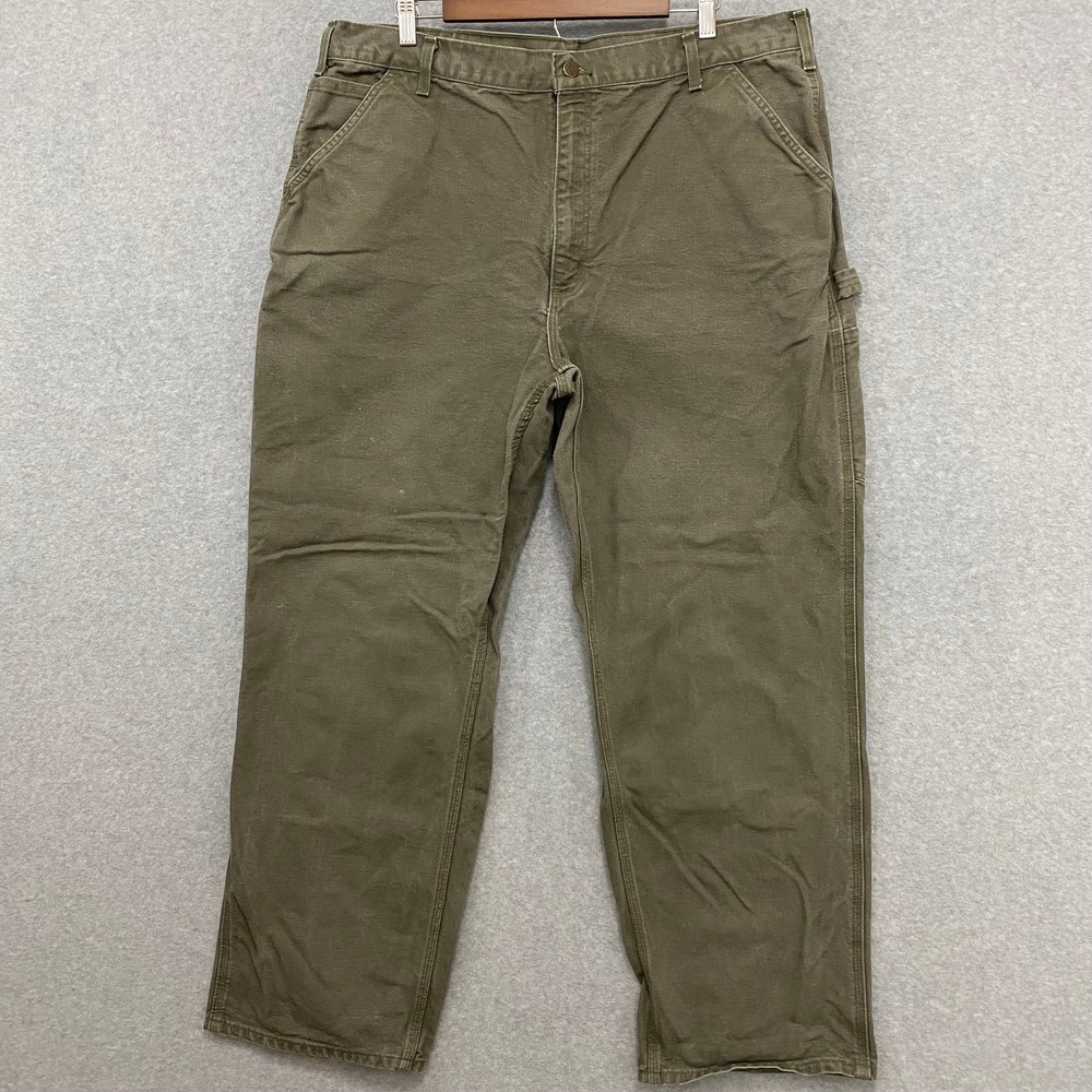 CARHARTT Mens 40x32 Loose Original Fit Green 100% Cotton Carpenter Pants B11-MOS